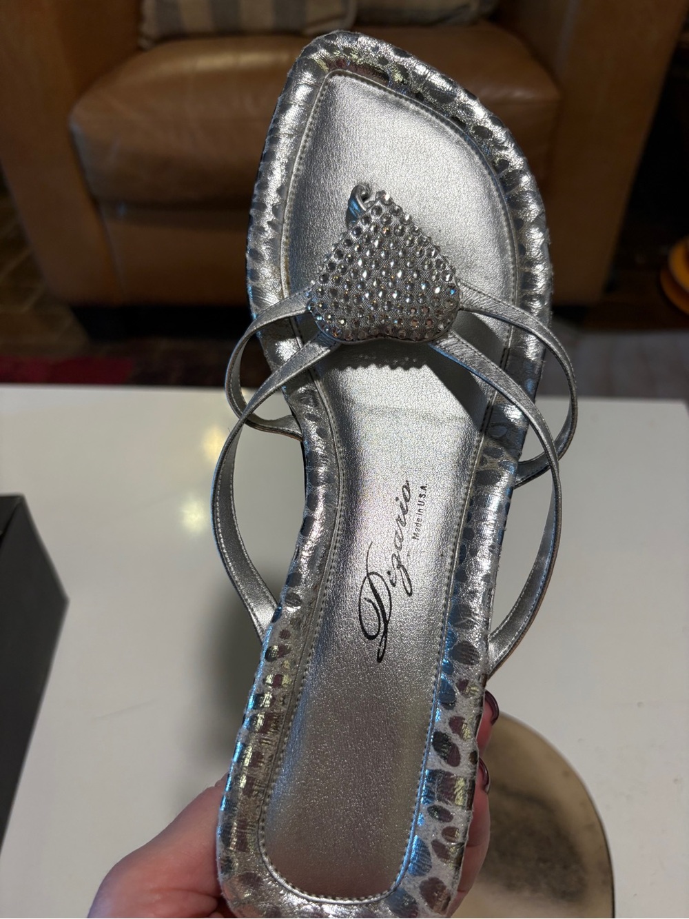 Silver Rhinestone Heart Slide Sandals - Picture 4 of 4